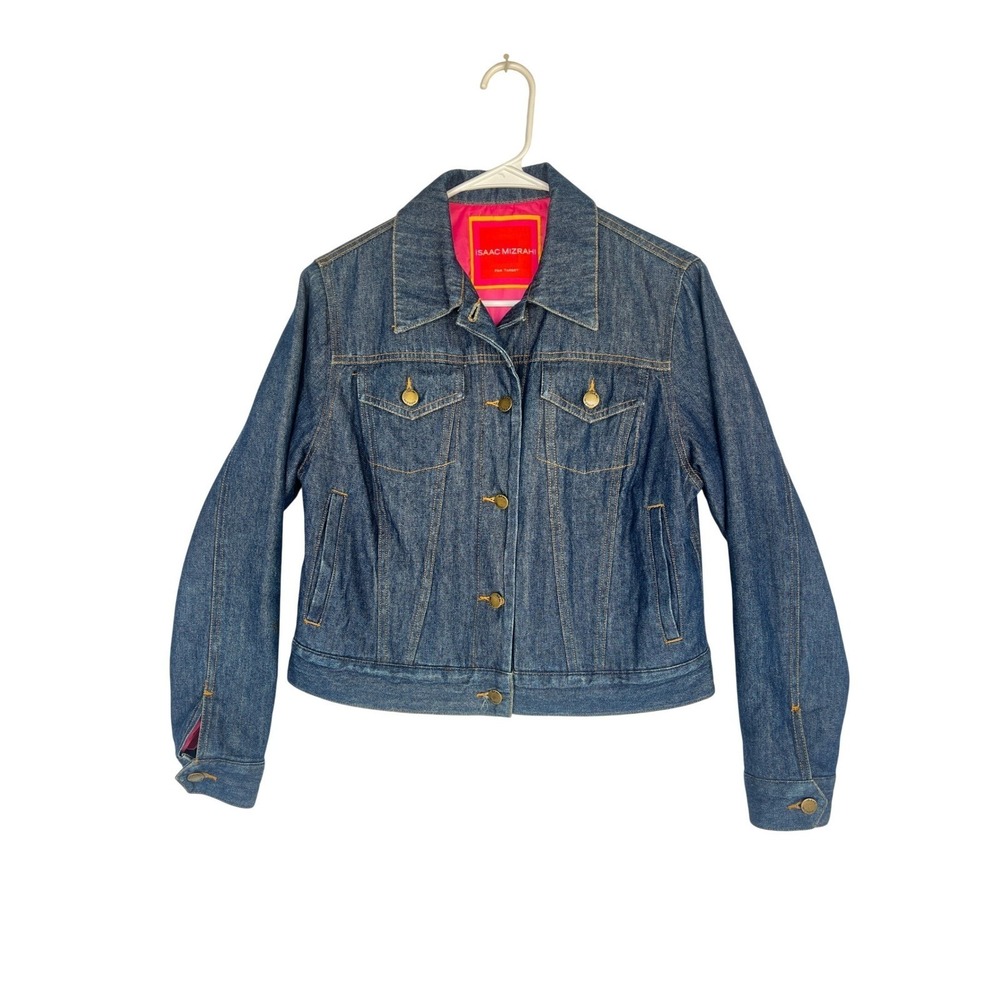 Isaac Mizrahi for Target Denim Jacket Medium Wash Pink Lining Womens Blue Trucke